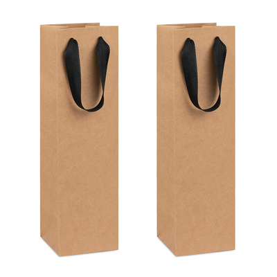 Recyclable Brown Kraft Corrugated Box with Ribbon handle for Wine bottles 14X4X4 inch Size